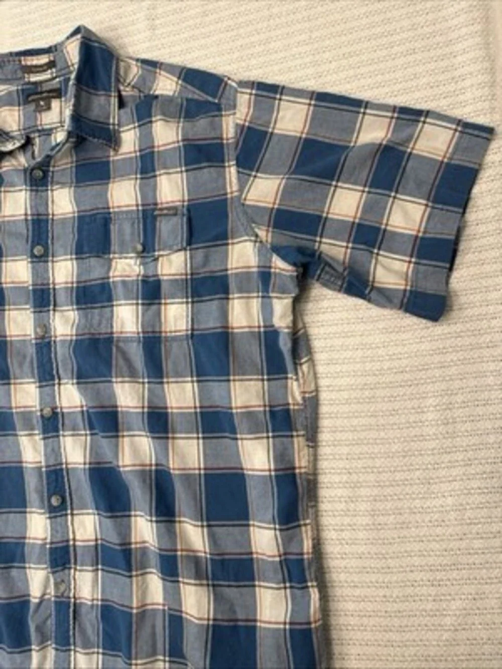Eddie Bauer Shirt Men XL Blue Orange Check Short Sleeve Button Up
